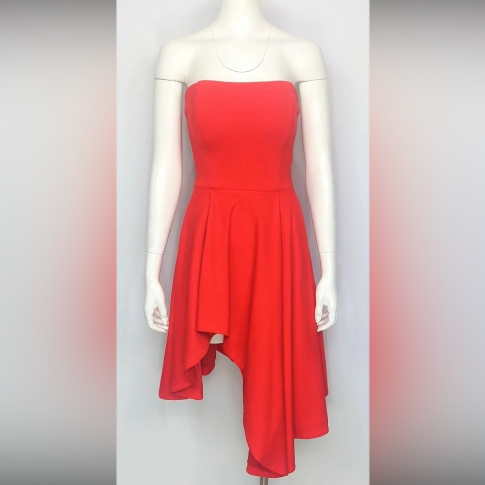 NWT ELLIATT 'Origin' Flame Red Knit Strapless Asymmetrical Hem Dress Size XS - Picture 4 of 5